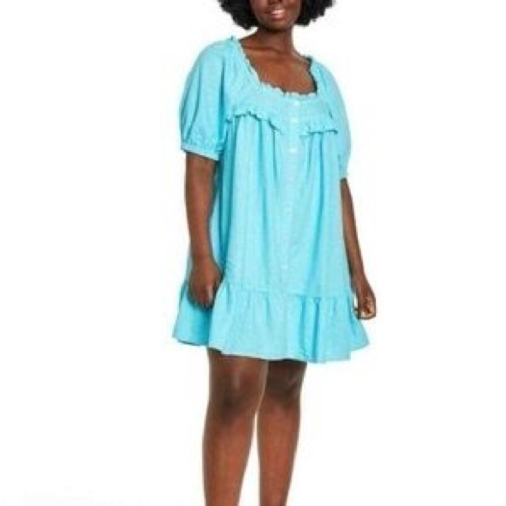 Stoney Clover linen light blue Blue Ruffle baby doll Mini Dress Size medium